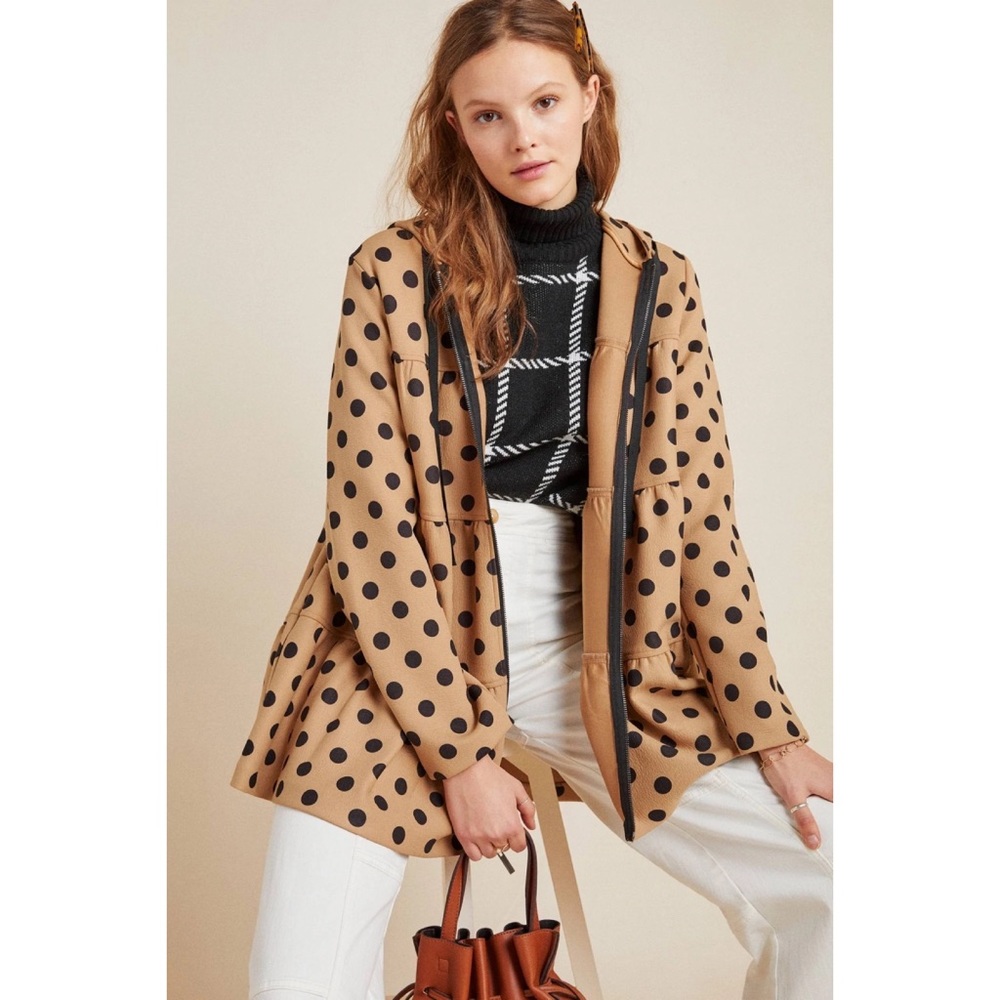 Eva Franco S Anthropologie Maybelle Polka Dot Tiered Coat Jacket Hooded Zip Up - Picture 10 of 13